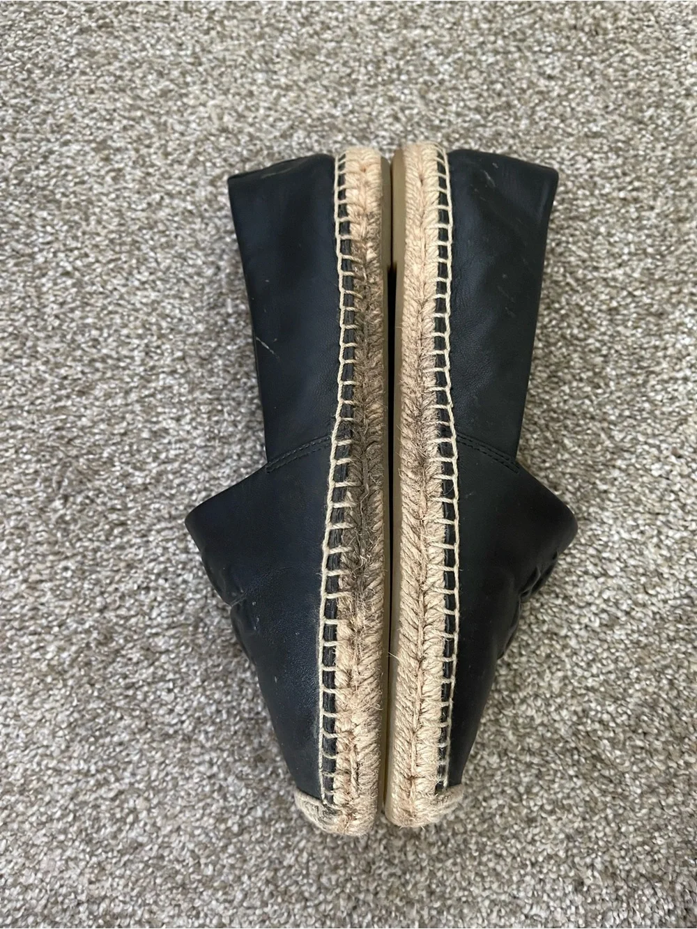 Tory Burch Black Leather Espadrille Slip-On Flats
